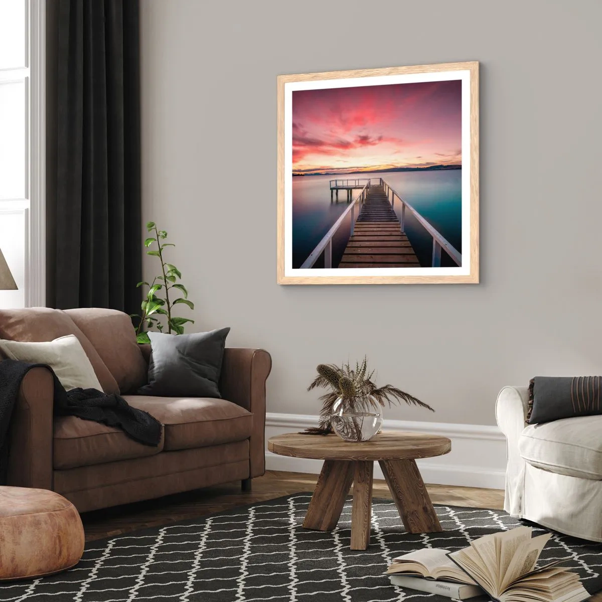 Affiche dans un chêne clair - Poster - La douce flamme du soir - 60x60 cm