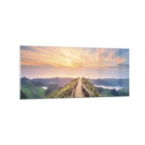 Impression sur verre - Image sur verre - Un sentier pittoresque sur une colline avec vue sur le coucher de soleil - 120x50cm - Proche du ciel - Décoration murale moderne pour le salon et la chambre ARTTOR