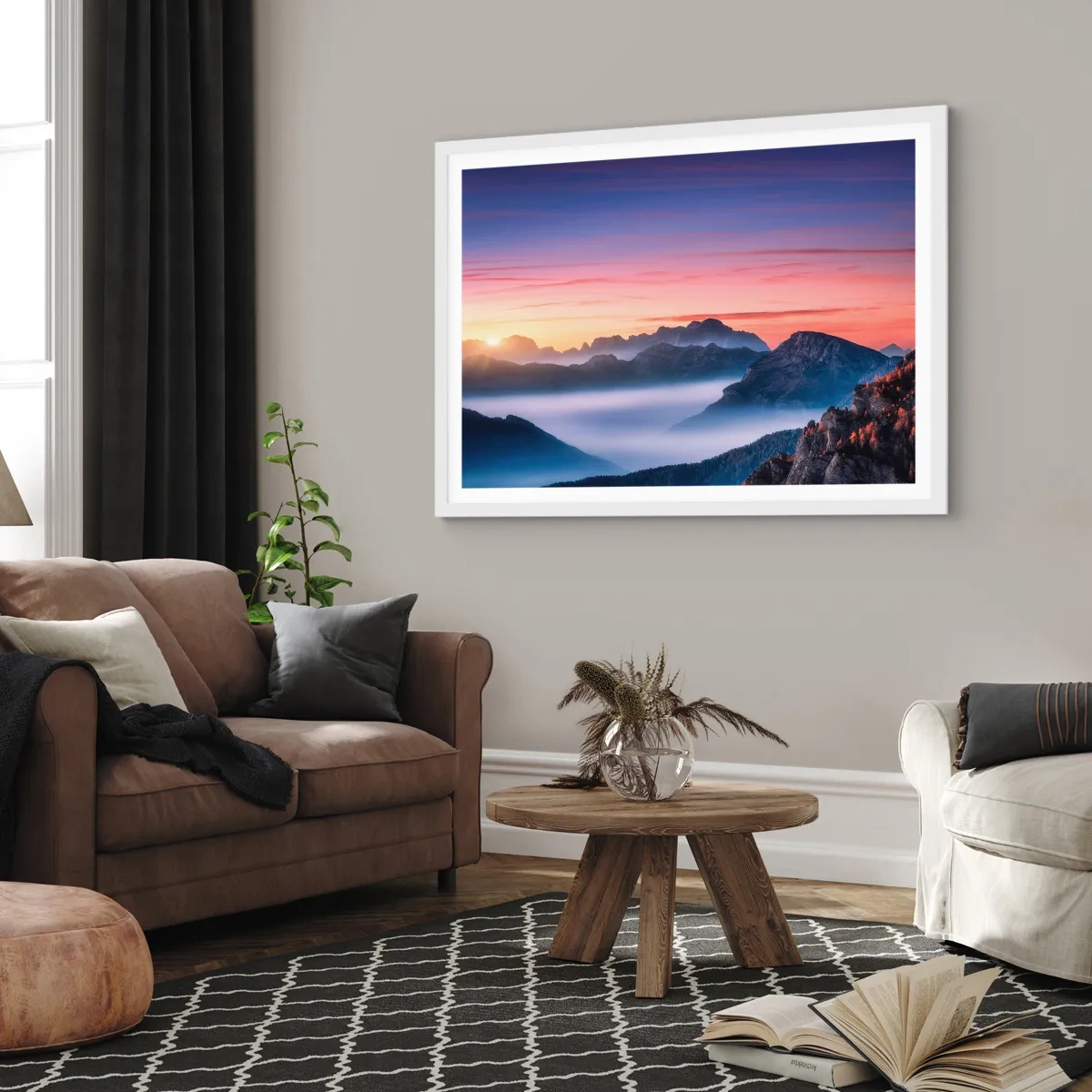 Affiche dans un cadre blanc - Poster - Au-dessus des vallées - 100x70 cm