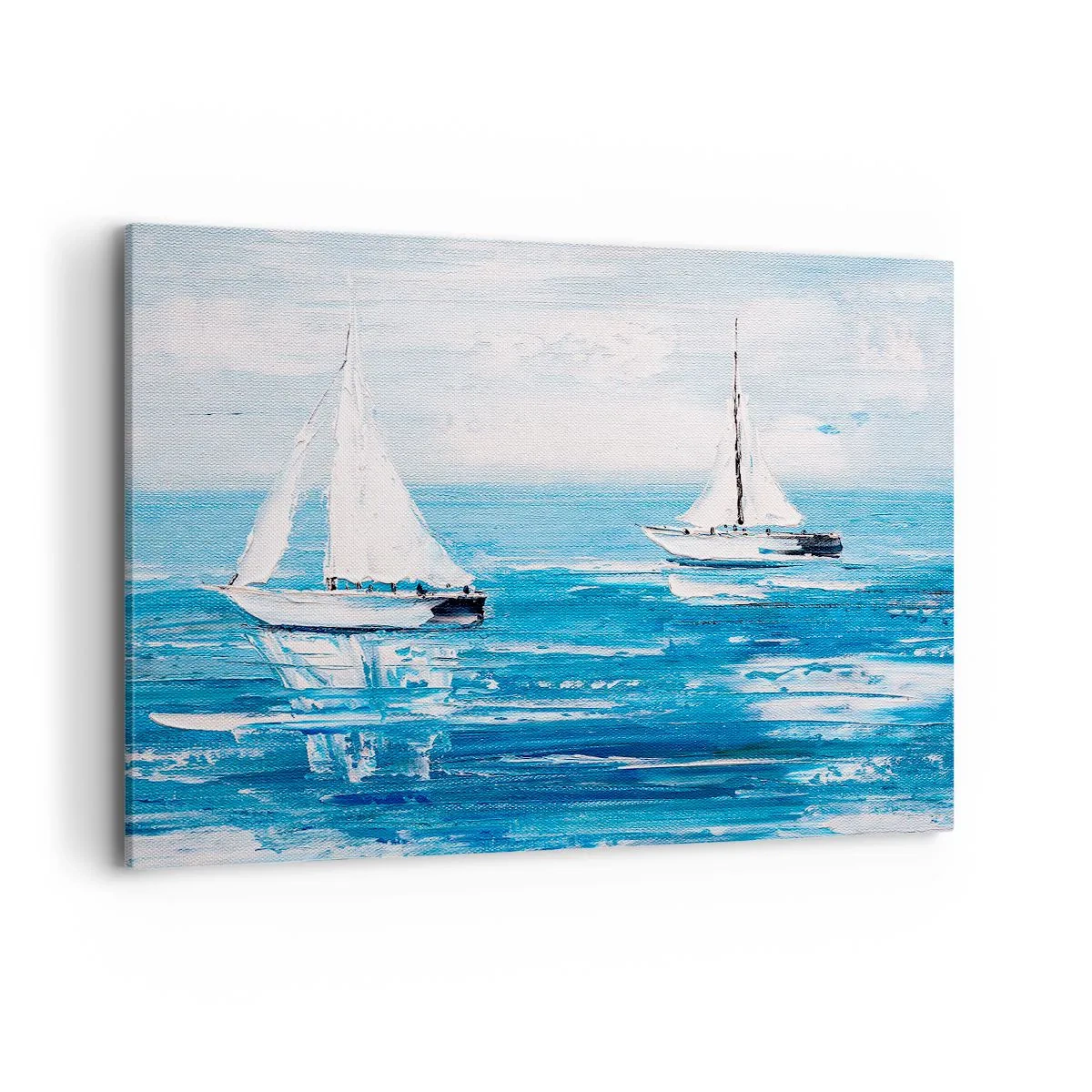 Impression sur toile - Image sur toile - Yachts sur la mer bleue dans un style artistique - 100x70cm - Avec un ami à mes côtés - Décoration murale moderne pour le salon et la chambre ARTTOR