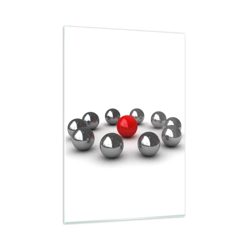 Impression sur verre - Image sur verre - Une boule rouge entourée de boules argentées sur fond blanc - 80x120cm - Un cercle en argent et rouge - Décoration murale moderne pour le salon et la chambre ARTTOR