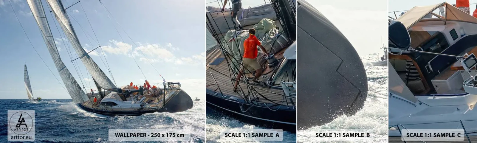 Échantillon De Papier Peint Standard Eco - Que le meilleur l'emporte - Voilier, Régate, Voile - 100x30 cm