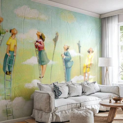 Papier Peint Photo Standard Eco - Une ascension symbolique sur une échelle vers les nuages - 100x70cm - Derrière ton rêve - Décoration murale moderne pour le salon et la chambre ARTTOR