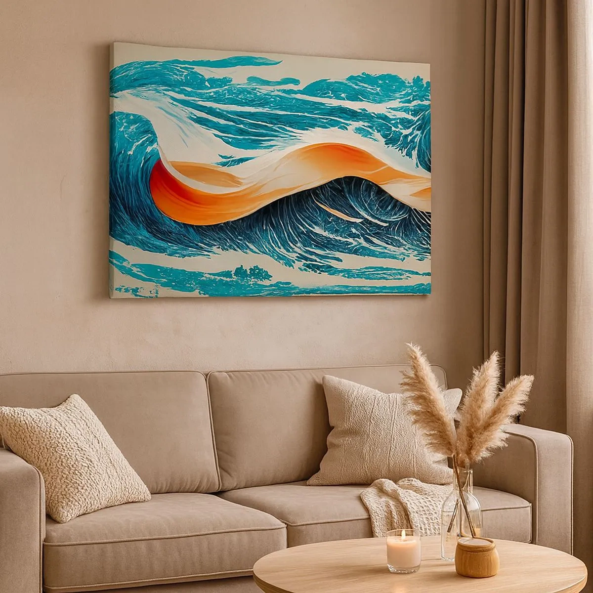 Impression sur toile - Image sur toile - Vagues de mer dynamiques avec ruban abstrait - 70x50cm - Le rêve d'un surfeur - Décoration murale moderne pour le salon et la chambre ARTTOR