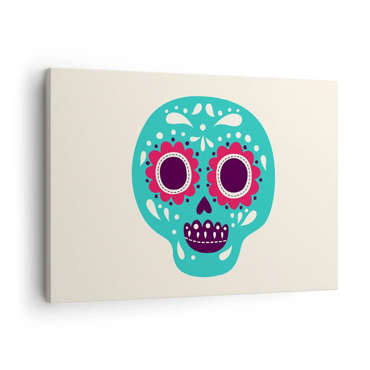 Impression sur toile - Image sur toile - Un crâne en sucre turquoise et violet inspiré de la culture mexicaine - 70x50cm - La vie – du plaisir jusqu'à la mort - Décoration murale moderne pour le salon et la chambre ARTTOR