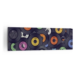 Impression sur toile - Image sur toile - Des vinyles colorés empilés les uns sur les autres - 160x50cm - Couleurs des classiques - Décoration murale moderne pour le salon et la chambre ARTTOR