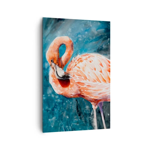 Impression sur toile - Image sur toile - Un flamant rose sur un fond bleu aquarelle - 80x120cm - Décoratif par nature - Décoration murale moderne pour le salon et la chambre ARTTOR