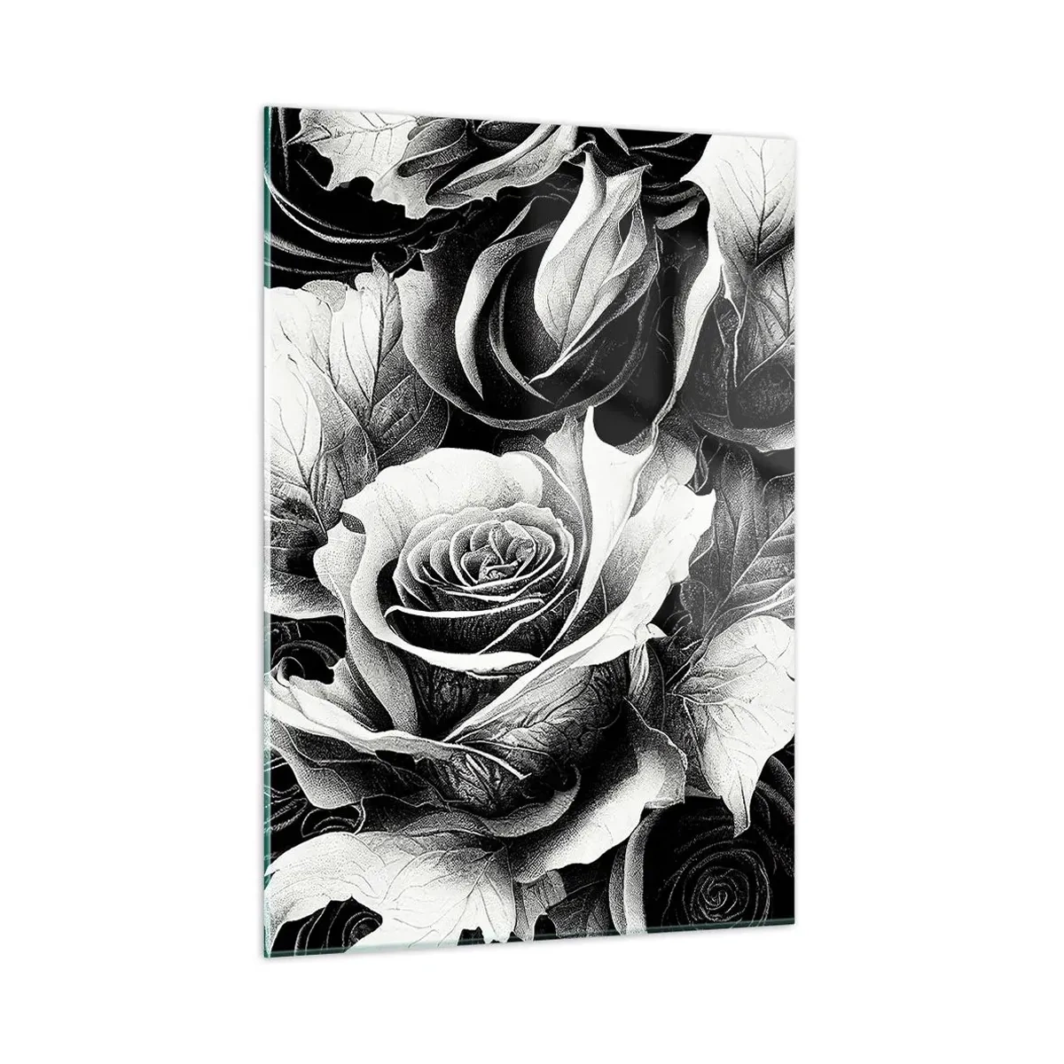 Impression sur verre - Image sur verre - Composition florale de roses noires et blanches avec détails - 50x70cm - Toujours une reine - Décoration murale moderne pour le salon et la chambre ARTTOR