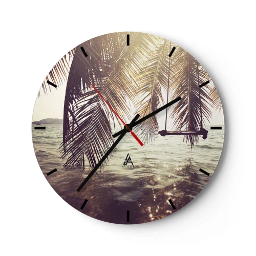 Horloge murale - Pendule murale - Hamacs et palmiers au-dessus de l'eau au coucher du soleil - 30x30cm - Vous pouvez vous balancer dans les nuages