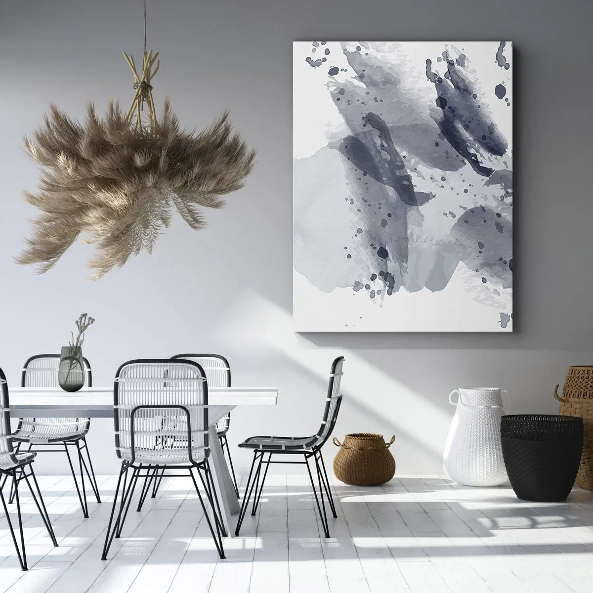 Impression sur toile - Image sur toile - Taches abstraites dans des tons bleus sur fond clair - 70x100cm - Étude de la nature de l'eau - Décoration murale moderne pour le salon et la chambre ARTTOR