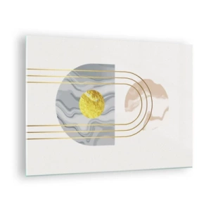 Impression sur verre - Image sur verre - Peinture abstraite en or et gris - 70x50cm - Clareté et brillance - Décoration murale moderne pour le salon et la chambre ARTTOR