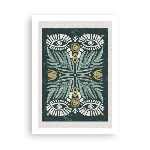 Affiche - Poster - Motif symétrique avec des feuilles et des yeux sur un fond sombre - 50x70cm - Comme une découpe folklorique - Décoration murale moderne pour le salon et la chambre ARTTOR