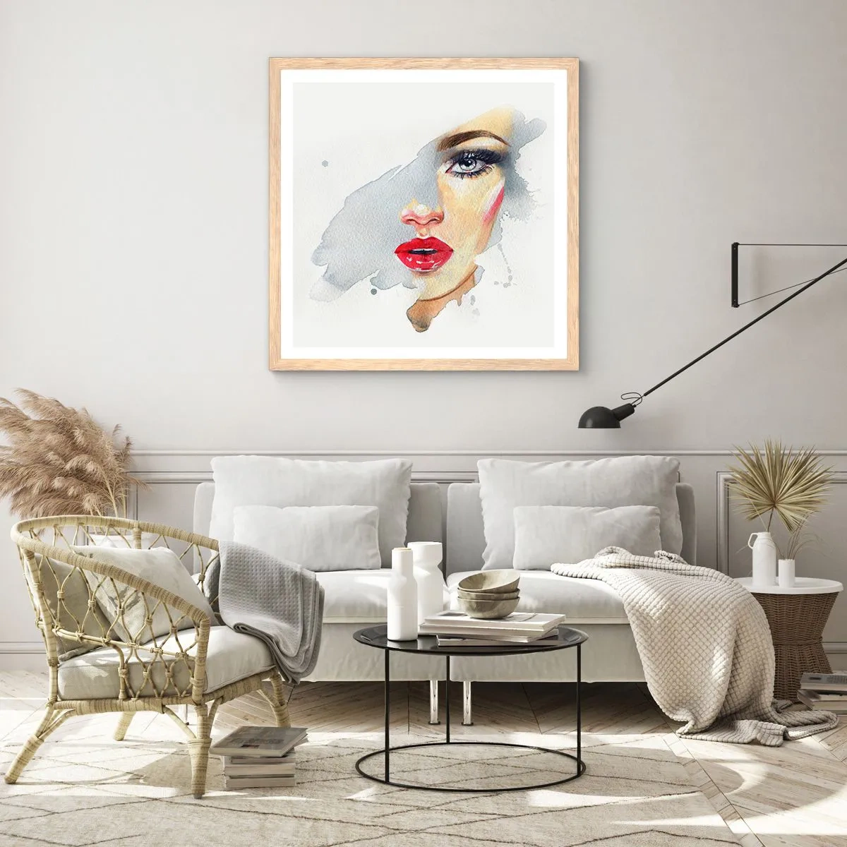 Affiche dans un chêne clair - Poster - Reflet dans une goutte d'eau - 40x40 cm