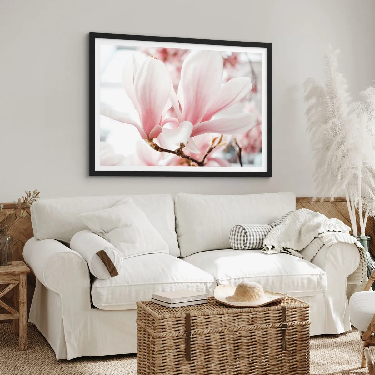 Affiche dans un cadre noir - Poster - Fleurs de magnolia délicates aux tons pastel - 70x50cm - Abondance de tendresse - Décoration murale moderne pour le salon et la chambre ARTTOR
