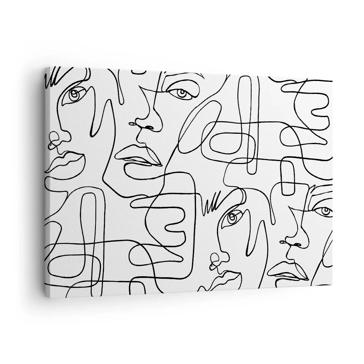 Impression sur toile - Image sur toile - Un dessin minimaliste d'un visage avec des lignes sur un fond clair. - 70x50cm - Dans des émotions enchevêtrées - Décoration murale moderne pour le salon et la chambre ARTTOR