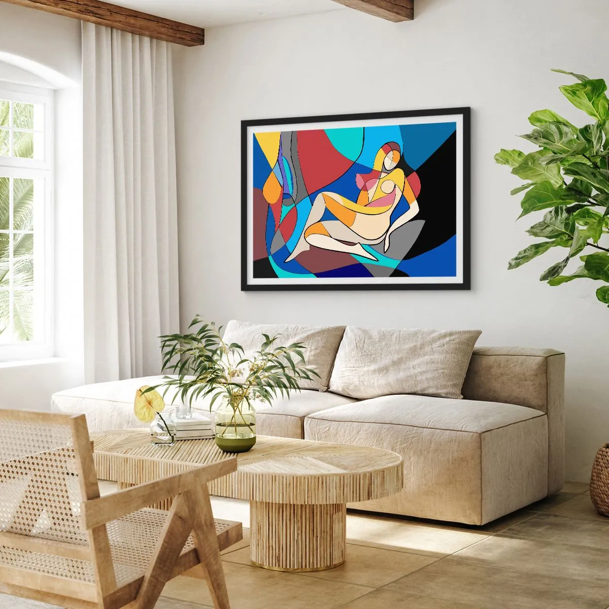 Affiche dans un cadre noir - Poster - Nu coloré dans le style cubiste - 70x50cm - Nu cubiste - Décoration murale moderne pour le salon et la chambre ARTTOR