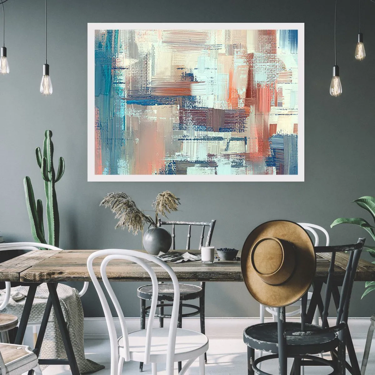 Affiche - Poster - Composition abstraite dans les tons de bleu et de beige - 100x70cm - Atteindre la lumière - Décoration murale moderne pour le salon et la chambre ARTTOR