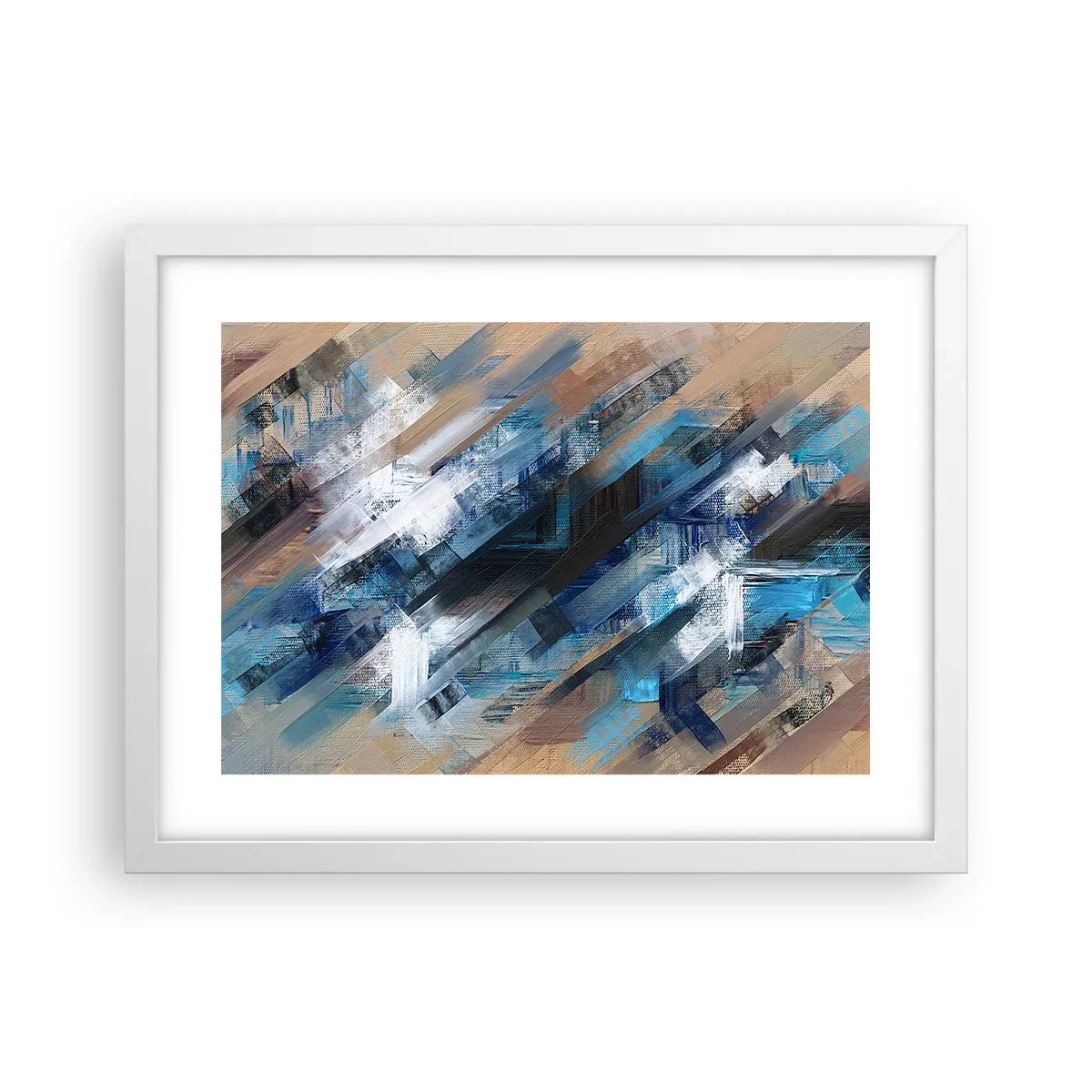 Affiche dans un cadre blanc - Poster - Diagonale de bleus - 40x30 cm