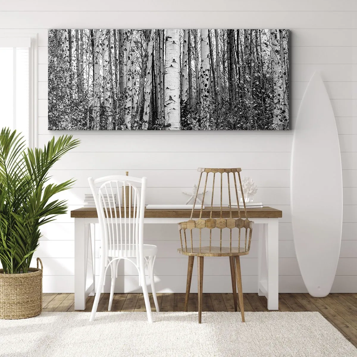 Impression sur toile - Image sur toile - Bouleaux noirs et blancs dans la forêt - 160x50cm - Enchevêtrement de bouleau - Décoration murale moderne pour le salon et la chambre ARTTOR