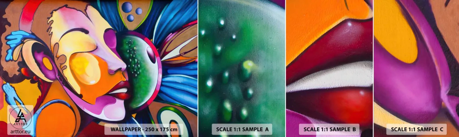 Échantillon de Papier Peint Autocollant Deluxe Sticker - Toucher avec la couleur - Abstraction, Femme, Cubisme - 100x30 cm