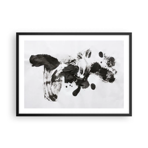 Affiche dans un cadre noir - Poster - Composition abstraite de taches noires sur fond blanc - 70x50cm - De la méthode dans la folie ? - Décoration murale moderne pour le salon et la chambre ARTTOR