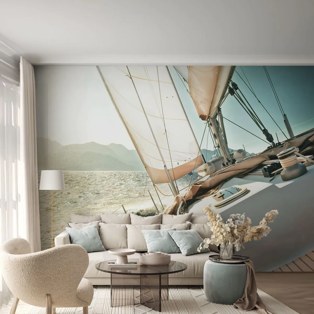 Papier Peint Photo Premium Sand - Toutes voiles dehors - Yacht, voile, Mer - 350x256 cm