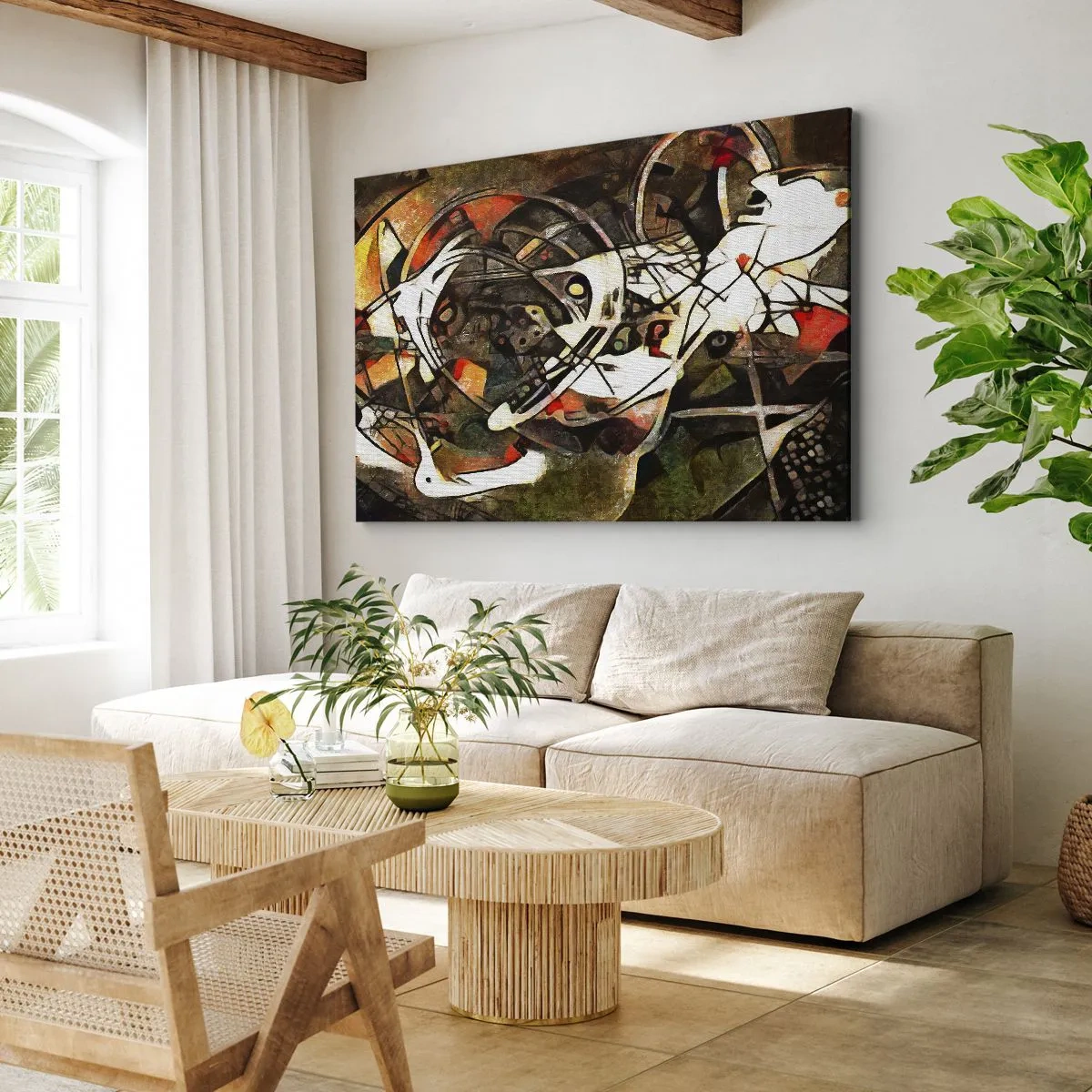 Impression sur toile - Image sur toile - Abstraction expressive dans des tons sombres avec des lignes dynamiques. - 70x50cm - Vous entendez le mouvement ? - Décoration murale moderne pour le salon et la chambre ARTTOR