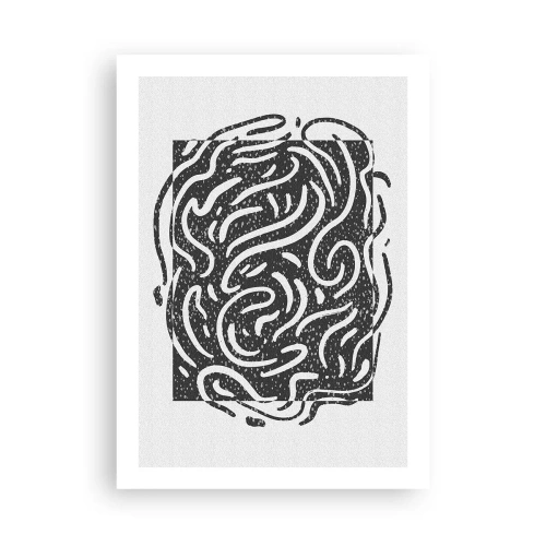 Affiche - Poster - Composition abstraite avec des lignes et des formes dynamiques en noir et blanc. - 50x70cm - Abstraction : la danse de la joie - Décoration murale moderne pour le salon et la chambre ARTTOR