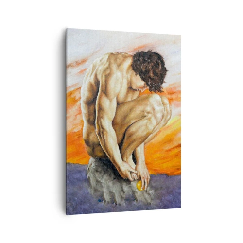 Impression sur toile - Image sur toile - Un homme perdu dans ses pensées sur fond de coucher de soleil - 70x100cm - Plongé dans ses pensées - Décoration murale moderne pour le salon et la chambre ARTTOR