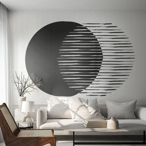 Papier Peint Photo Premium Sand - Cercle noir avec des lignes horizontales sur fond blanc - 100x70cm - Son alter ego - Décoration murale moderne pour le salon et la chambre ARTTOR