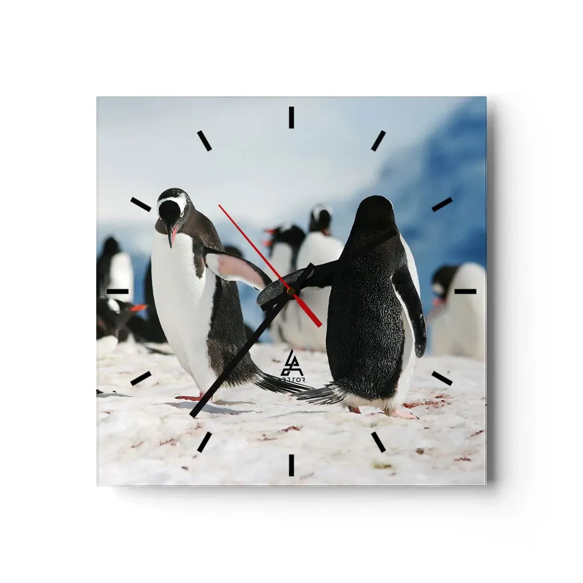 Horloge murale - Pendule murale - Un groupe de pingouins dans la neige dans un paysage antarctique - 30x30cm - Danser dans la neige - Décoration murale moderne pour le salon et la chambre ARTTOR