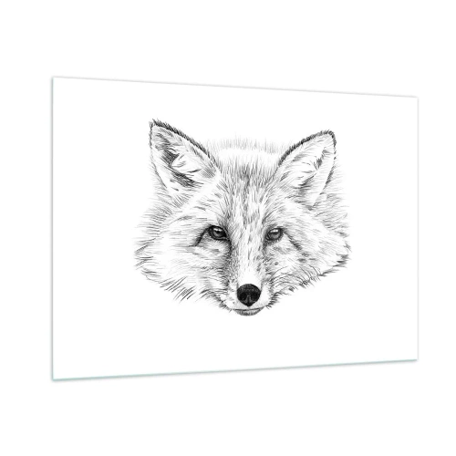 Impression sur verre - Image sur verre - Dessin d'une tête de renard sur fond blanc - 100x70cm - Ces yeux peuvent-ils mentir ? - Décoration murale moderne pour le salon et la chambre ARTTOR