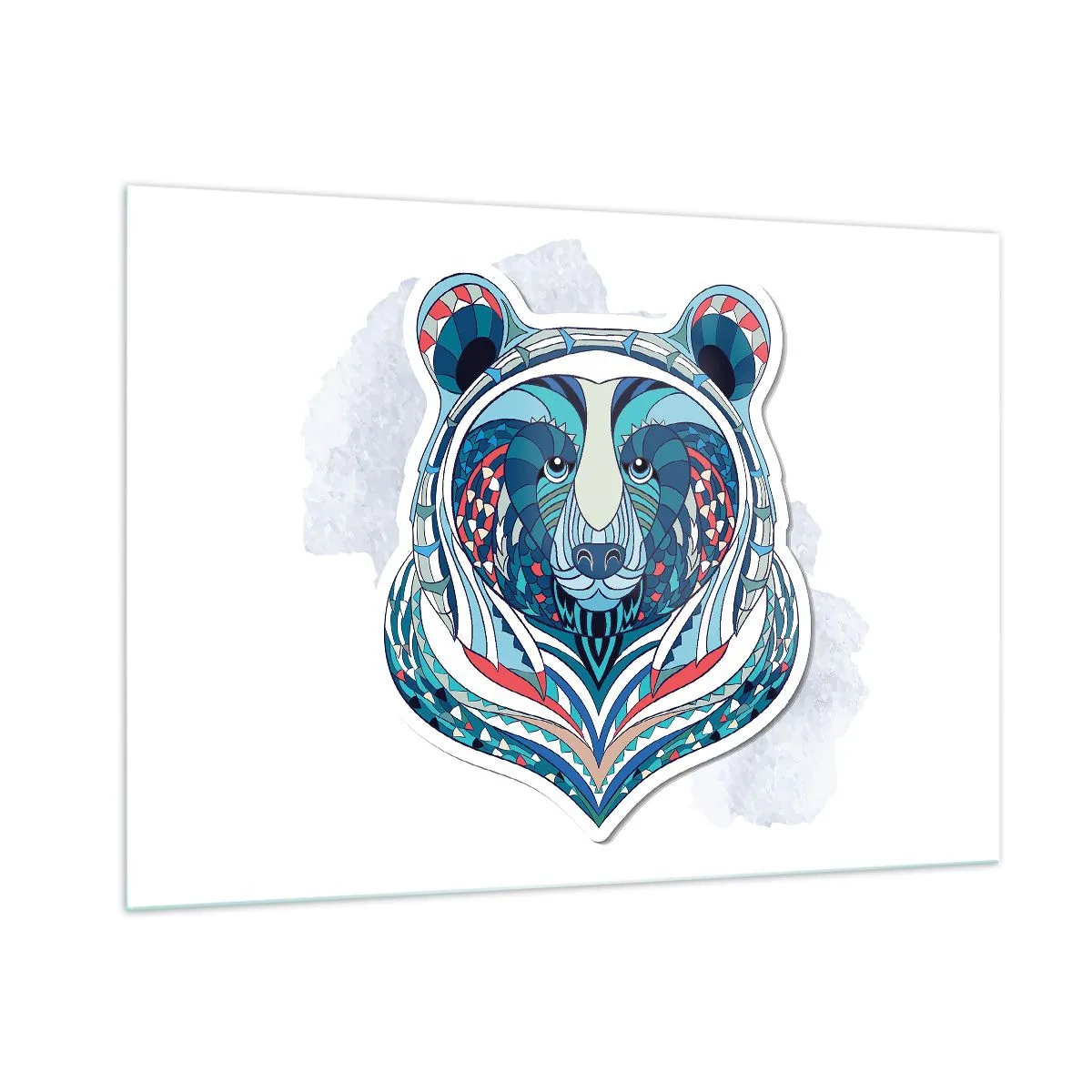 Impression sur verre - Image sur verre - Un portrait coloré et géométrique d'un ours en peluche - 100x70cm - Vive le Groenland ! - Décoration murale moderne pour le salon et la chambre ARTTOR