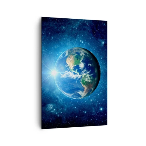 Impression sur toile - Image sur toile - La Terre dans l'espace entourée d'étoiles et de lumière - 80x120cm - Nous sommes au paradis - Décoration murale moderne pour le salon et la chambre ARTTOR