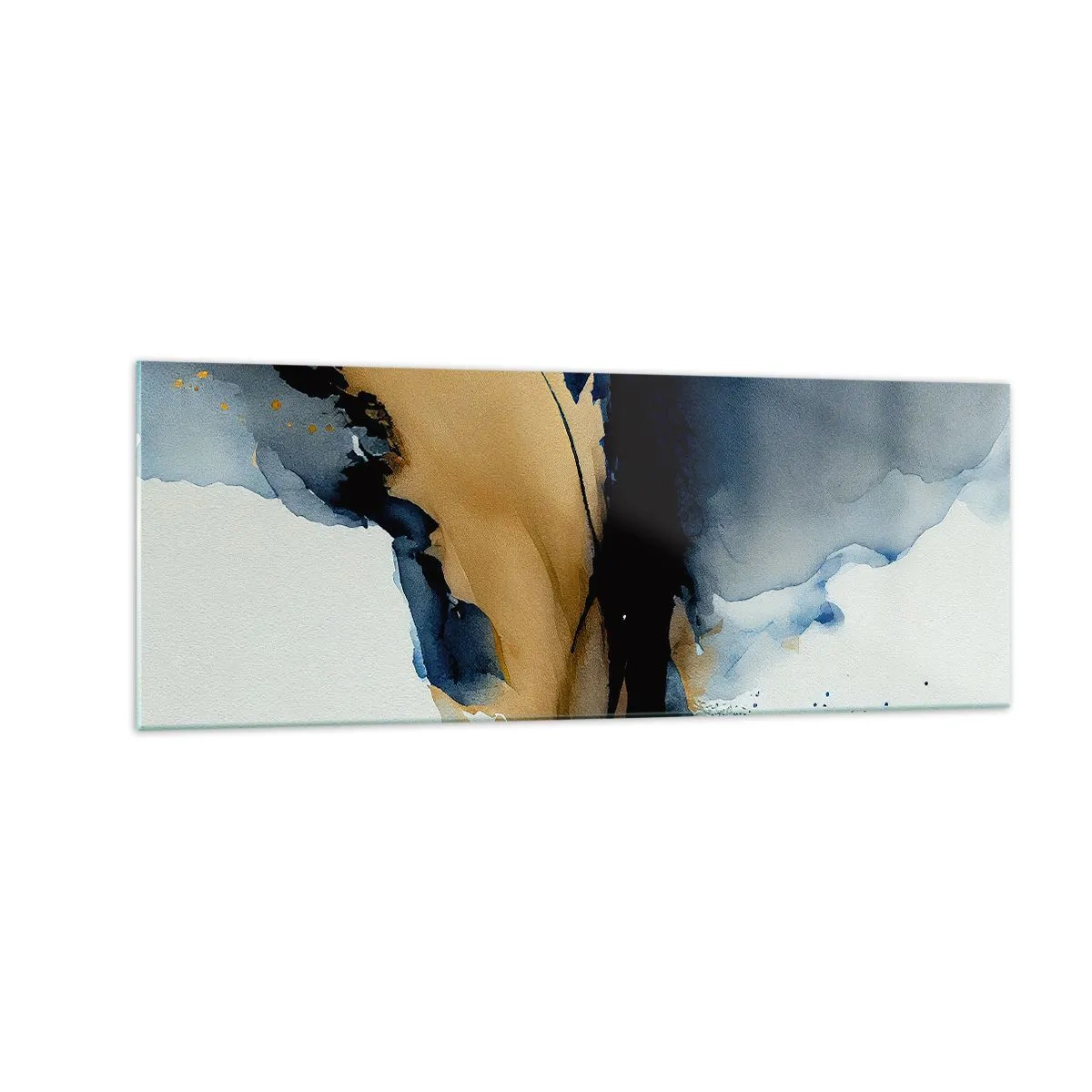 Impression sur verre - Image sur verre - Une composition abstraite dans les tons bleu marine et or - 140x50cm - Derrière le rideau - Décoration murale moderne pour le salon et la chambre ARTTOR
