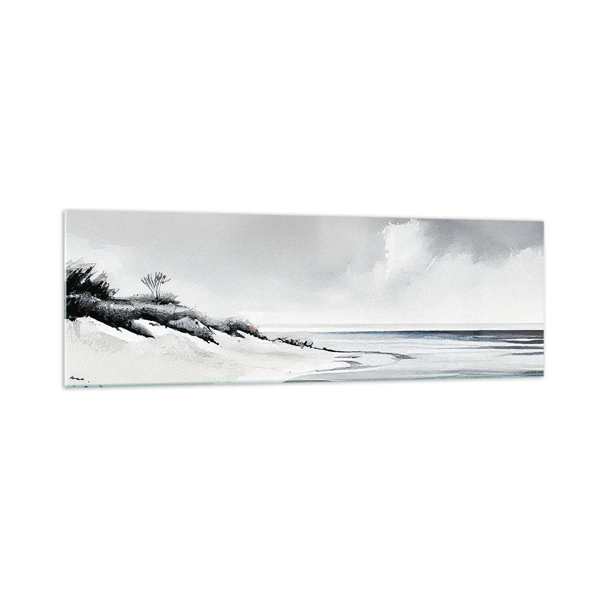 Impression sur verre - Image sur verre - Une plage aux tons sobres de gris et de bleu - 160x50cm - Ensemble depuis toujours - Décoration murale moderne pour le salon et la chambre ARTTOR