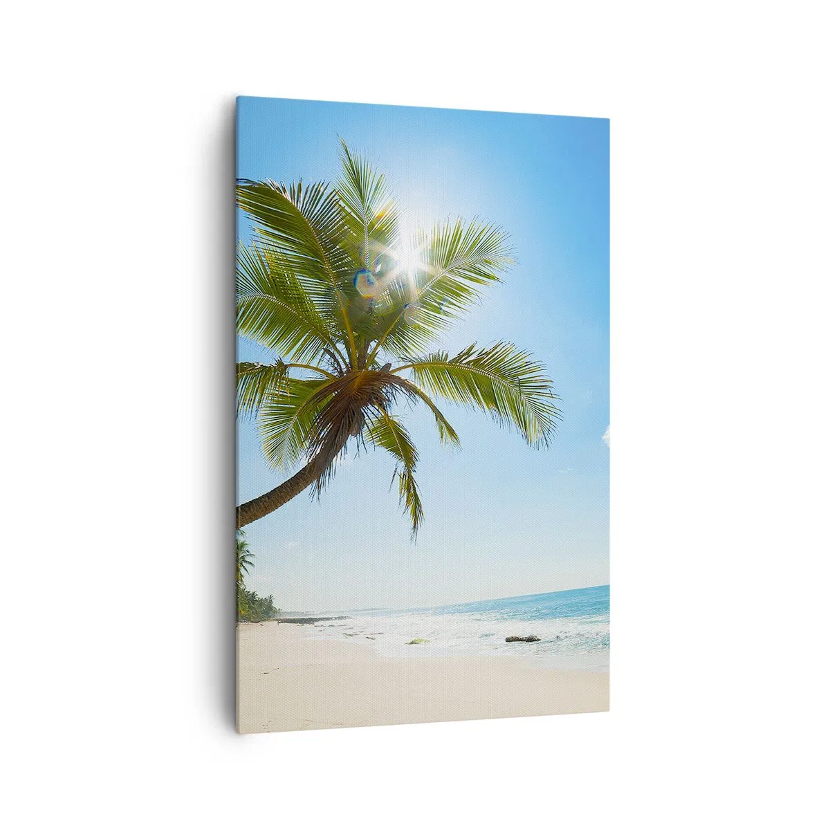 Impression sur toile - Image sur toile - Une plage avec des palmiers dans un paysage tropical - 80x120cm - Ne rien montrer à personne - Décoration murale moderne pour le salon et la chambre ARTTOR