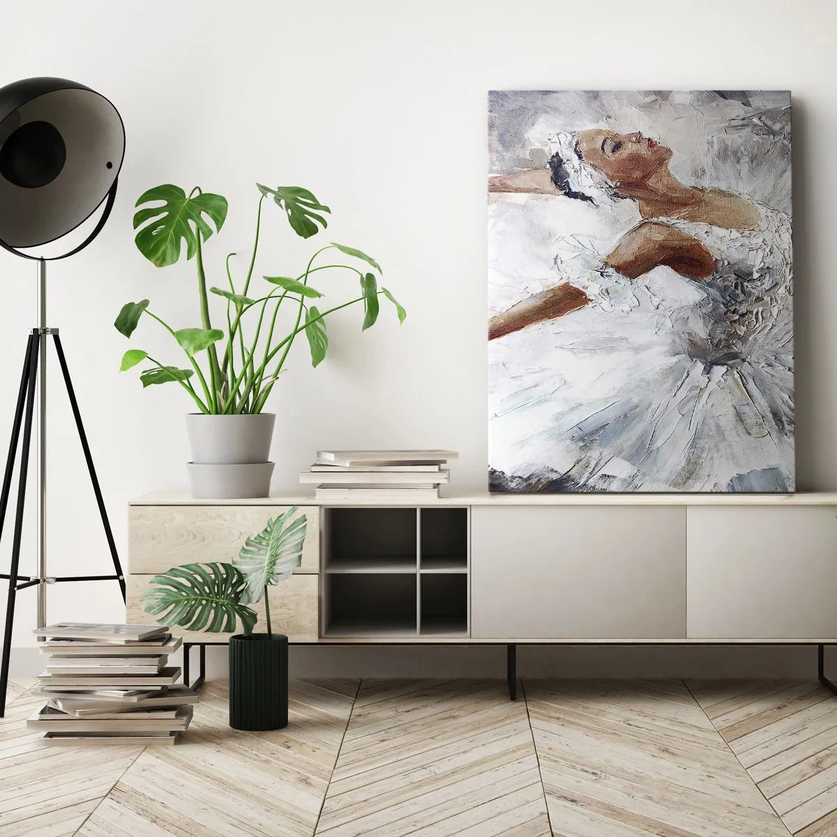 Impression sur toile - Image sur toile - Une ballerine en robe blanche dansant - 80x120cm - Délicat et léger comme du tulle - Décoration murale moderne pour le salon et la chambre ARTTOR