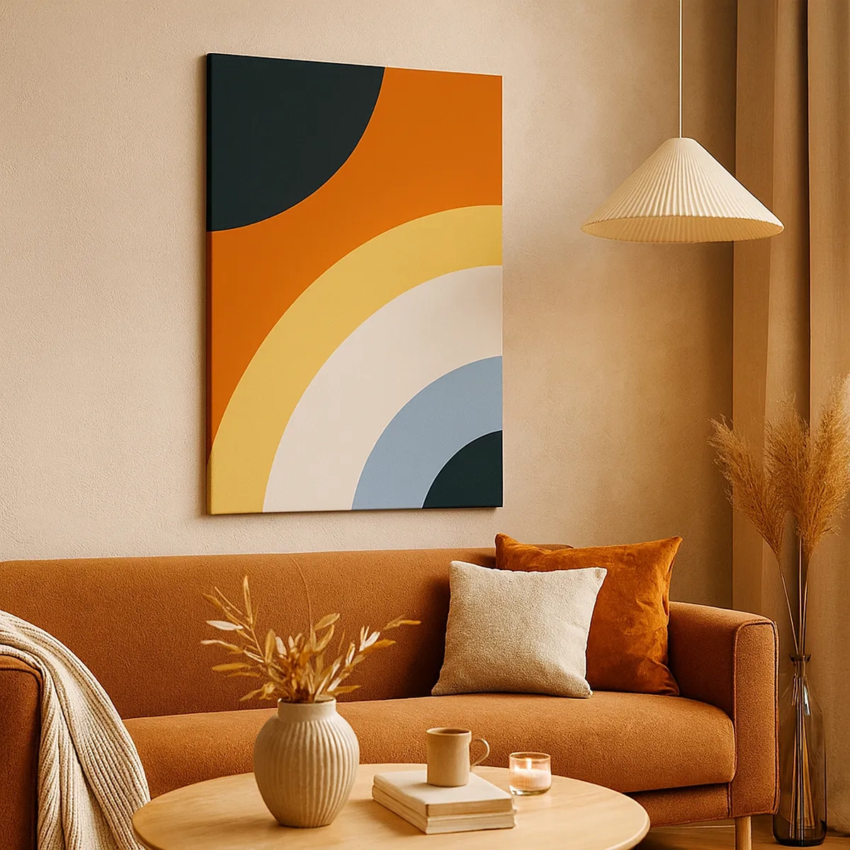 Impression sur toile - Image sur toile - Œuvre d'art abstraite avec des arcs colorés et des cercles contrastés - 50x70cm - Vers son soi - Décoration murale moderne pour le salon et la chambre ARTTOR