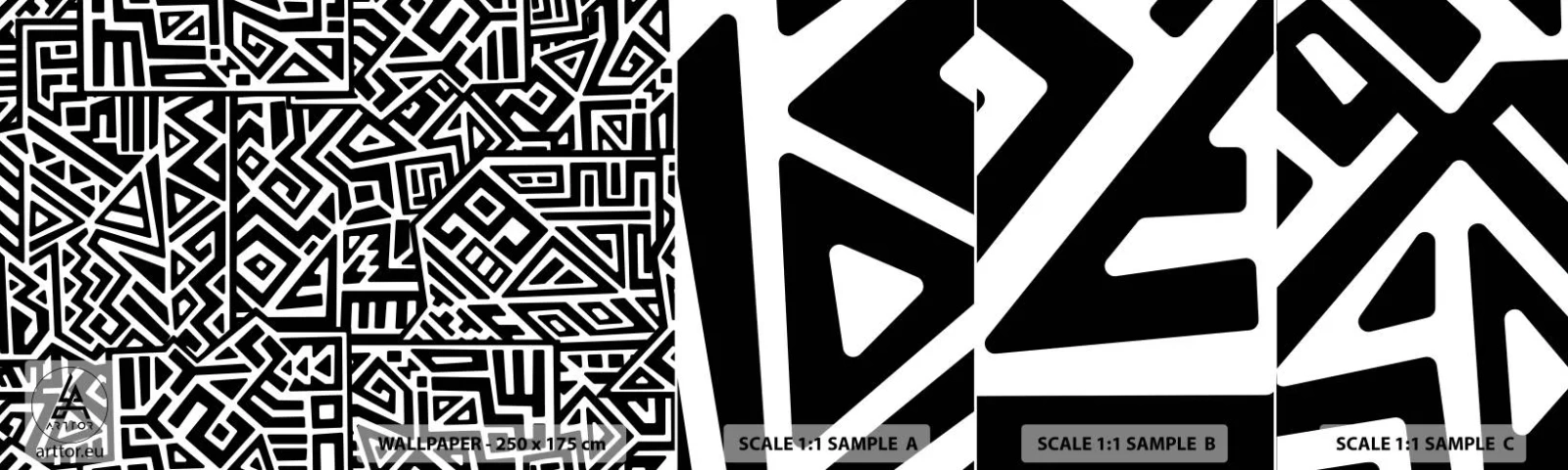 Échantillon De Papier Peint Standard Eco - Composition précolombienne - Abstraction, Morceau, Noir et blanc - 100x30 cm