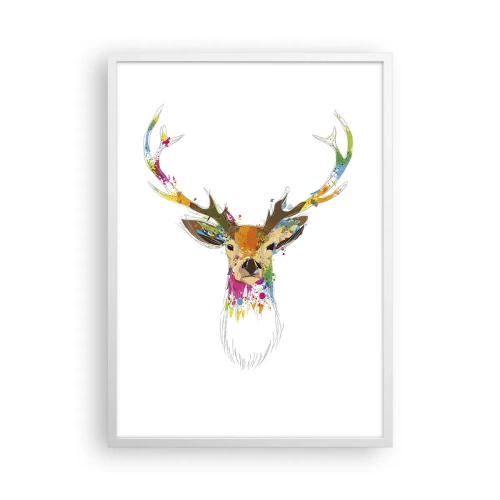 Affiche dans un cadre blanc - Poster - Un cerf doux baigné de couleur - 50x70 cm