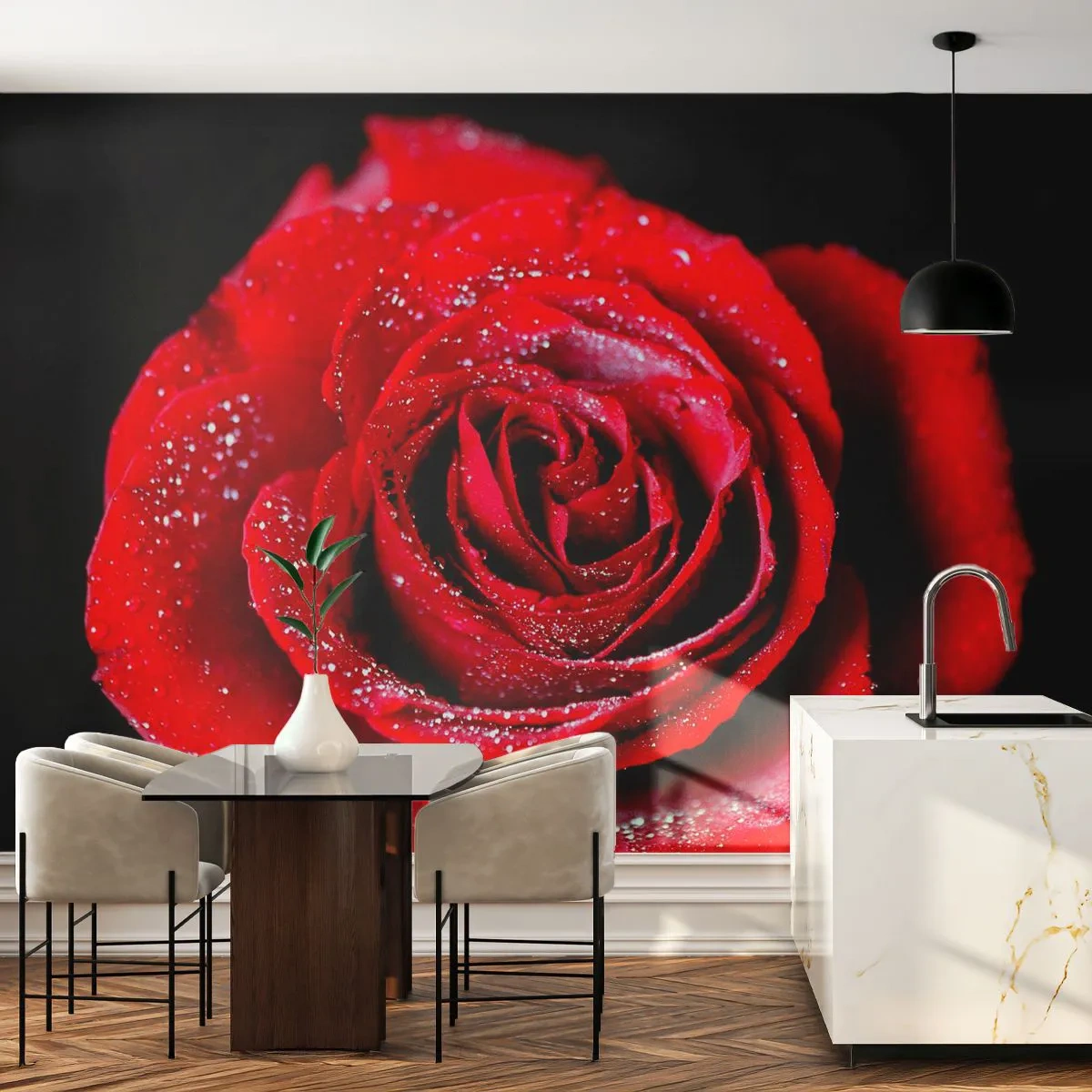 Papier Peint Photo Premium Sand - C'est ça l'amour - Fleurs, Rose rouge, Pétales de rose - 450x315 cm