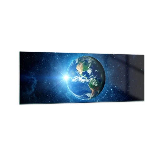 Impression sur verre - Image sur verre - La Terre dans l'espace entourée d'étoiles et de lumière - 140x50cm - Nous sommes au paradis - Décoration murale moderne pour le salon et la chambre ARTTOR