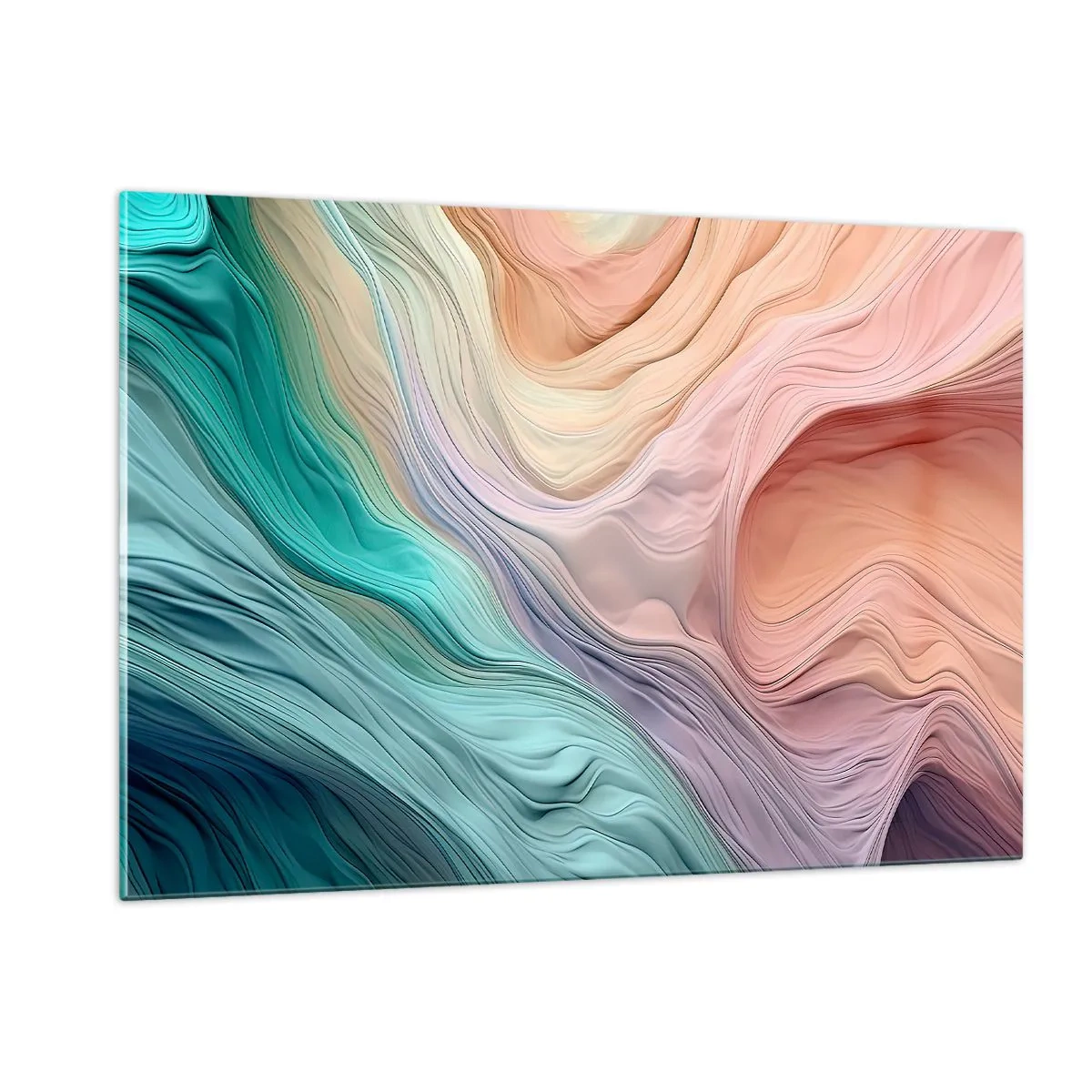 Impression sur verre - Image sur verre - Une abstraction colorée ressemblant à des vagues et des rochers - 120x80cm - Vague arc-en-ciel - Décoration murale moderne pour le salon et la chambre ARTTOR