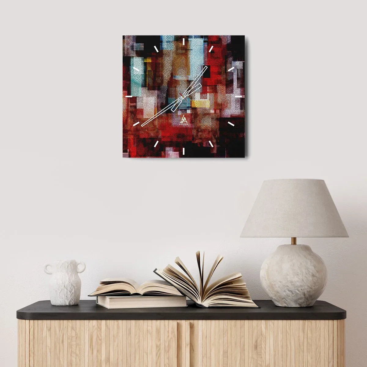 Horloge murale - Pendule murale - Abstraction géométrique dans des tons intenses de rouge - 30x30cm - Mélange de confusions - Décoration murale moderne pour le salon et la chambre ARTTOR