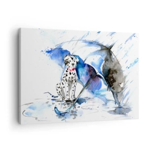 Impression sur toile - Image sur toile - Aquarelle représentant un chien dalmatien avec un parapluie en arrière-plan - 70x50cm - C'est à ça que sert un ami - Décoration murale moderne pour le salon et la chambre ARTTOR