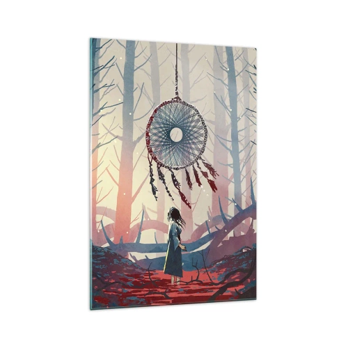 Impression sur verre - Image sur verre - Scène de forêt avec un attrape-rêves géant - 70x100cm - Rituel secret du bonheur - Décoration murale moderne pour le salon et la chambre ARTTOR