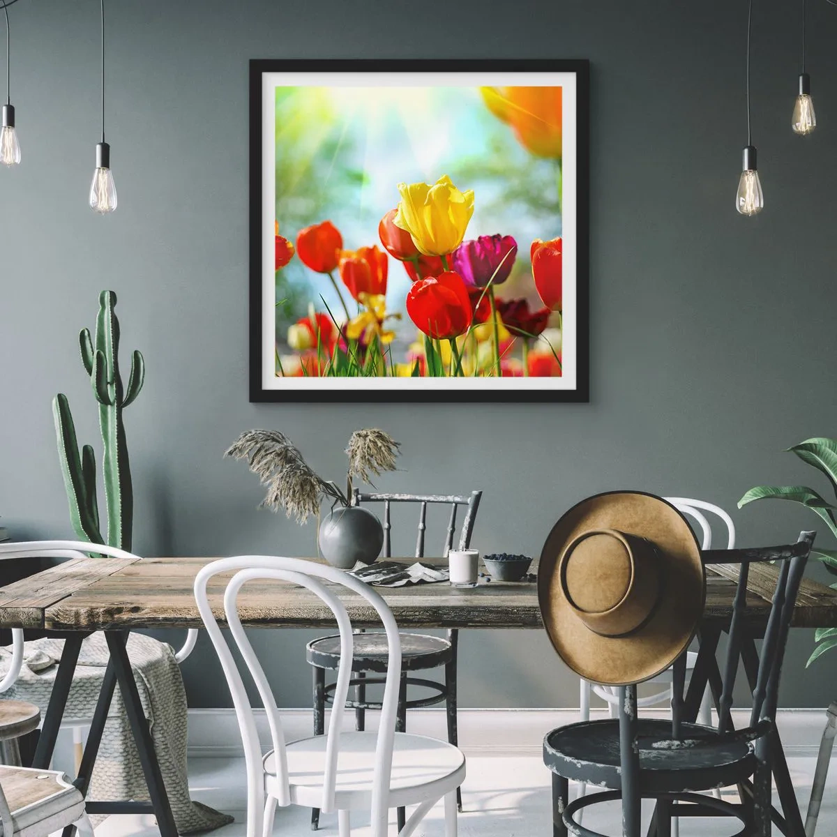 Affiche dans un cadre noir - Poster - Toutes les couleurs du soleil - 50x50 cm