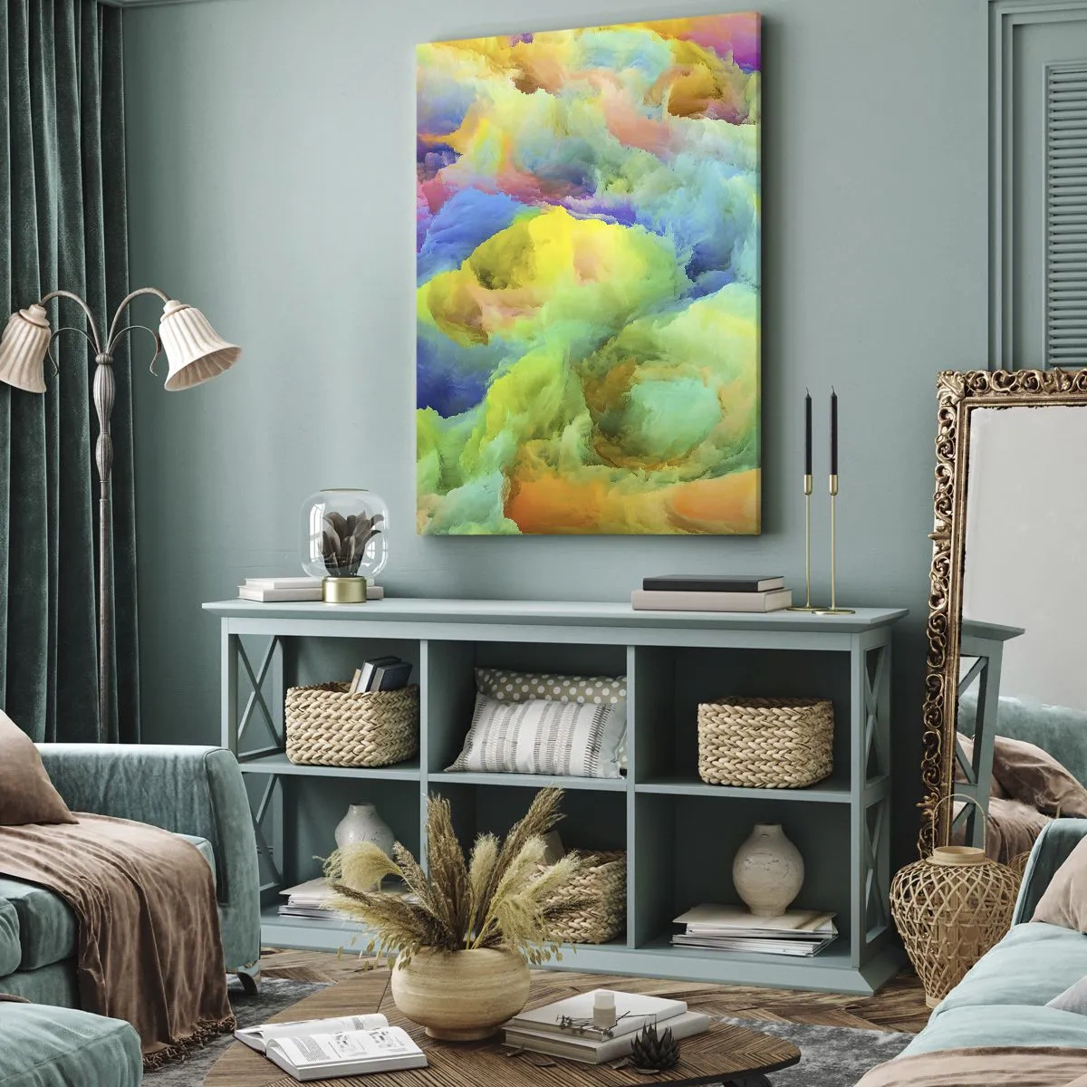 Impression sur toile - Image sur toile - Composition abstraite aux couleurs de l'arc-en-ciel - 70x100cm - Plumule arc-en-ciel - Décoration murale moderne pour le salon et la chambre ARTTOR