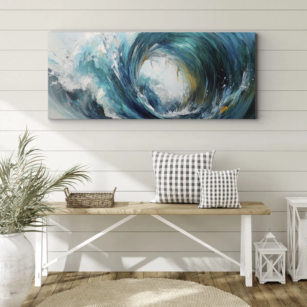 Impression sur toile - Image sur toile - Une vague dynamique dans les tons bleu et turquoise - 120x50cm - Portail maritime - Décoration murale moderne pour le salon et la chambre ARTTOR